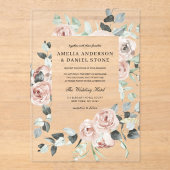 Invitations En Acrylique Mariage d'Eucalyptus rose poussiéreux (Recto)