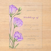 Invitations En Acrylique Mariage d'Eustomas pourpre (Recto)