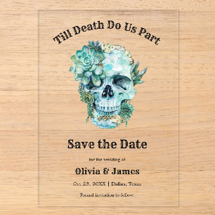 Invitations En Acrylique Mariage d'Halloween Crâne Floral Enregistrez la Da