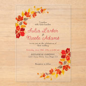 Invitations En Acrylique Mariage d'hibiscus tropicaux d'Orange brulé (Recto)