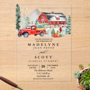 Invitations En Acrylique Mariage d'hiver de Noël Grange Campagne