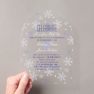 Invitations En Acrylique Mariage d'hiver élégant minimaliste flocon de neig