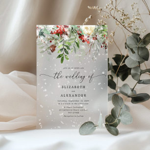 Invitations En Acrylique Mariage d'hiver élégant neige toujours verte