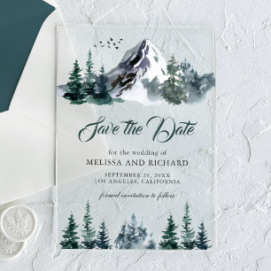 Invitations En Acrylique Mariage d'hiver en forêt de montagne, carte de sau