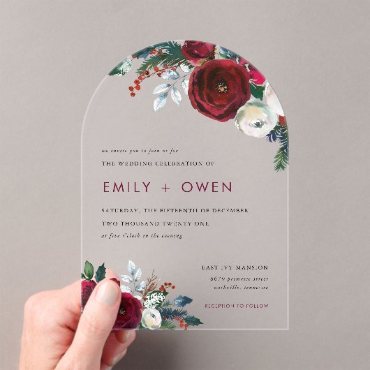 Invitations En Acrylique Mariage d'hiver floral de vacances (In situ (ordinateur de poche))