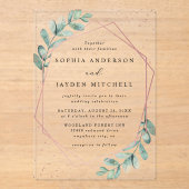 Invitations En Acrylique Mariage d'huile d'or Eucalyptus Rose géométrique (Recto)