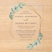 Invitations En Acrylique Mariage d'huile d'or géométrique Eucalyptus (Recto)