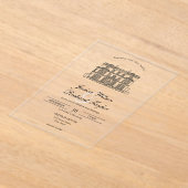 Invitations En Acrylique Mariage d'illustrations du manoir de lieu dessiné  (Poser)