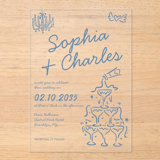 Invitations En Acrylique Mariage d'illustrations Jouer Whimsical Main tiré (Recto)