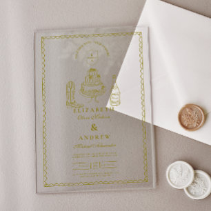 Invitations En Acrylique Mariage doodlé funky dessiné à la main occidental