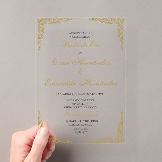 Invitations En Acrylique Mariage d'or élégant modifiable