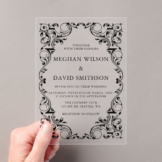 Invitations En Acrylique Mariage d'or noir rustique élégant (In situ (ordinateur de poche))