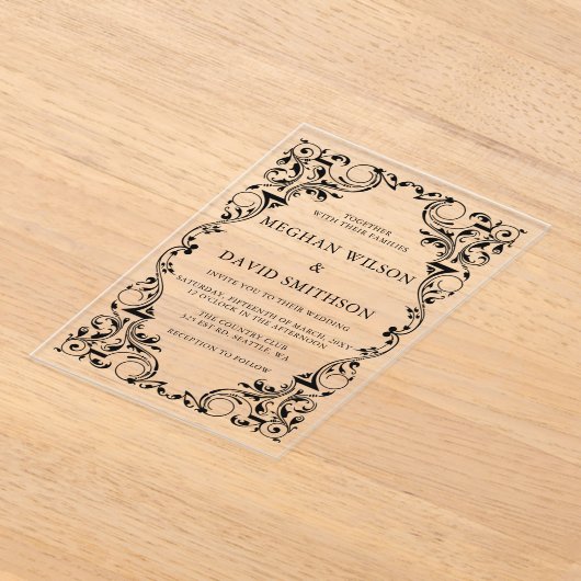 Invitations En Acrylique Mariage d'or noir rustique élégant (Poser)