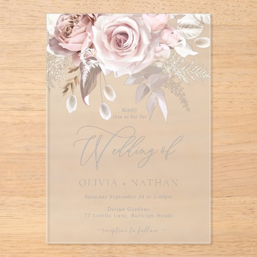 Invitations En Acrylique Mariage du concepteur de tendance Boho Blush & Dus (Recto)