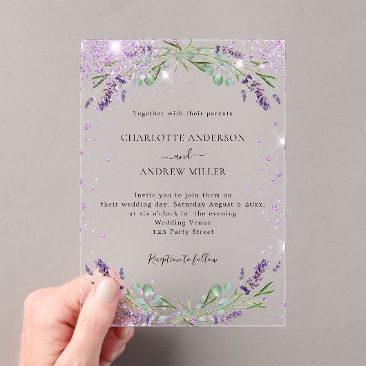 Invitations En Acrylique Mariage du soir de la Lavande eucalyptus (In situ (ordinateur de poche))