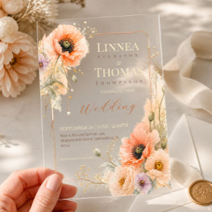Invitations En Acrylique Mariage éditorial élégant Poppy Blush doux