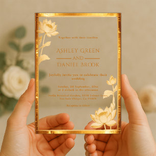 Invitations En Acrylique Mariage Égyptien Ancien Luxe Or Lotus Égypte