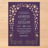 Invitations En Acrylique Mariage élégant à code QR Lanternes emmêlées à pet (Recto)