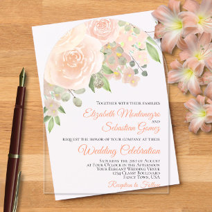 Invitations En Acrylique Mariage Élégant à l'Arche de Roses Aquarelle Corai
