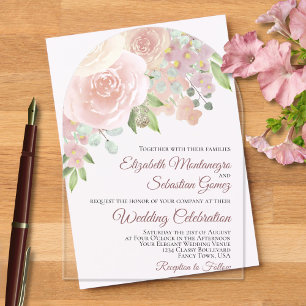 Invitations En Acrylique Mariage élégant à l'arche de roses bohèmes aquarel