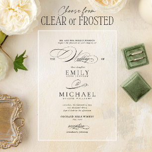 Invitations En Acrylique Mariage élégant à l'écriture moderne classique