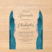 Invitations En Acrylique Mariage Élégant Arc de Style Script Agate Sarcelle (Recto)