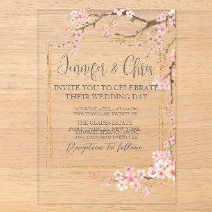 Invitations En Acrylique Mariage Élégant aux Fleurs de Cerisier