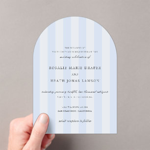 Invitations En Acrylique Mariage élégant aux rayures bleues modernes