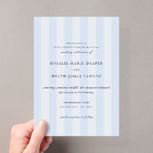 Invitations En Acrylique Mariage élégant aux rayures bleues modernes