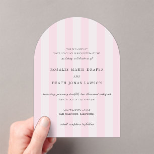 Invitations En Acrylique Mariage élégant aux rayures roses modernes