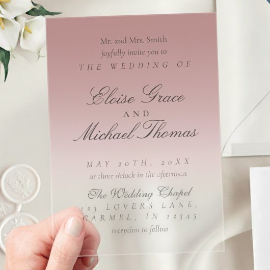 Invitations En Acrylique Mariage Élégant avec Dégradé Rose