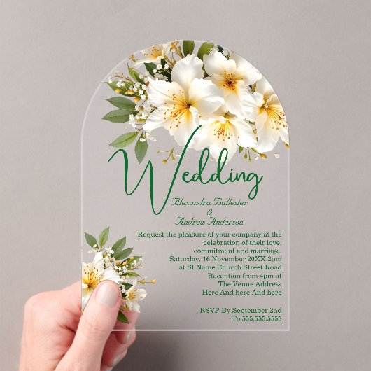 Invitations En Acrylique Mariage élégant Azaleas Fleurs Jaunes Blancs (In situ (ordinateur de poche))