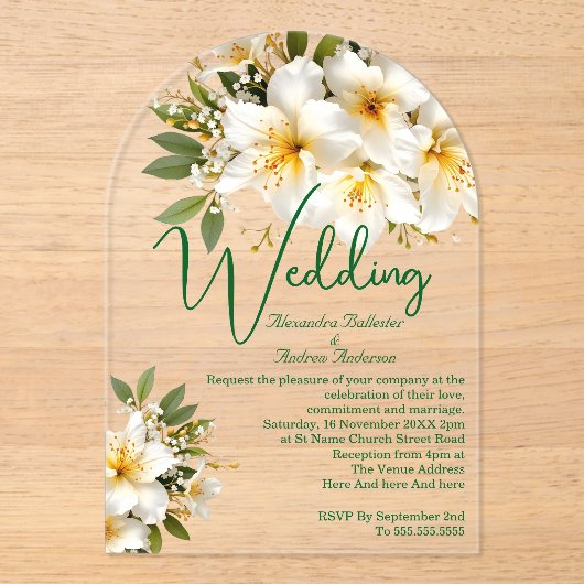 Invitations En Acrylique Mariage élégant Azaleas Fleurs Jaunes Blancs (Recto)