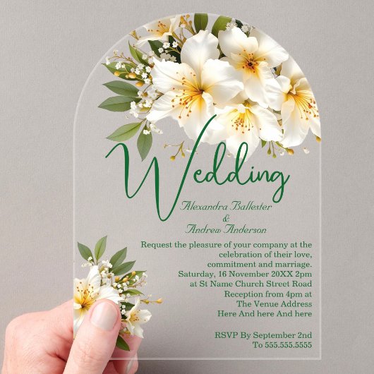 Invitations En Acrylique Mariage élégant Azaleas Fleurs Jaunes Blancs