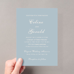Invitations En Acrylique Mariage Élégant Bleu Classique Atténué