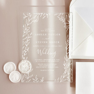 Invitations En Acrylique Mariage Élégant Bohème avec Feuillage Minimal en B