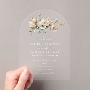 Invitations En Acrylique Mariage Élégant Bohème Vintage Floral Botanique Ar