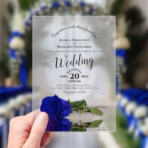 Invitations En Acrylique Mariage élégant calligraphié à la rose bleue royal