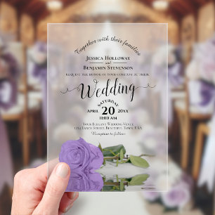 Invitations En Acrylique Mariage élégant calligraphié de rose lavande viole