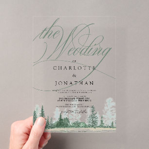 Invitations En Acrylique Mariage Élégant Calligraphie Forêt Rustique