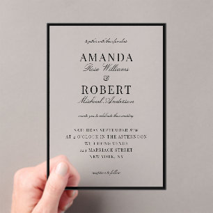 Invitations En Acrylique Mariage Élégant Classique à l'Ancienne