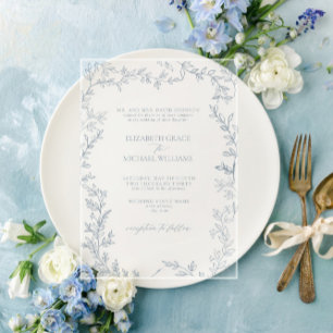 Invitations En Acrylique Mariage Élégant Classique Formel Feuillage Bleu Po