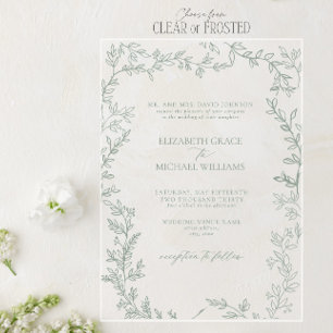 Invitations En Acrylique Mariage Élégant Classique Formel Feuille de Sauge