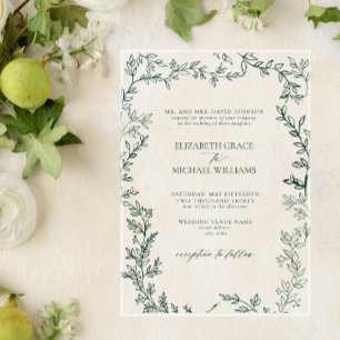 Invitations En Acrylique Mariage Élégant Classique Formel Feuille Émeraude