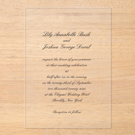 Invitations En Acrylique Mariage élégant classique Lily (Recto)