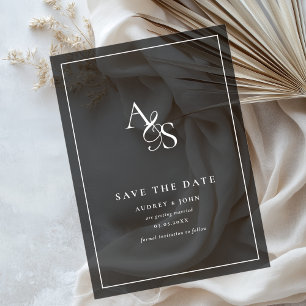 Invitations En Acrylique Mariage Élégant Classique Monogramme Noir Gris