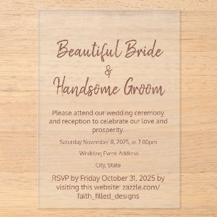 Invitations En Acrylique Mariage Élégant Classique Typographie Rustique Bou
