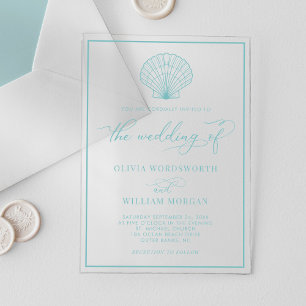 Invitations En Acrylique Mariage élégant coquillage verre de mer bleu plage