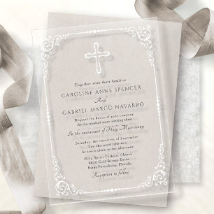 Invitations En Acrylique Mariage Élégant de Messe Catholique