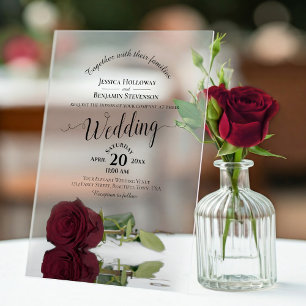 Invitations En Acrylique Mariage élégant de rose de Bourgogne calligraphié